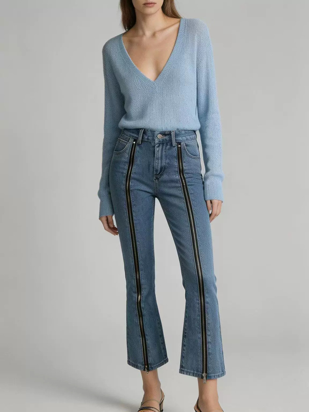 ZARA Factory Direct Womens Stylish Slimming Zipper Design Bootcut Jeans